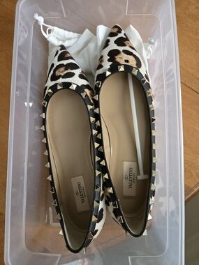 Valentino Women's Leopard Print Rockstud Ballet Flats - Brown/Black